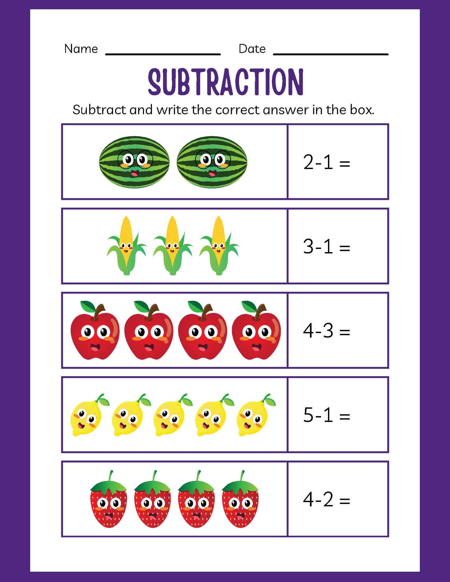 KINDERGARTEN SUBTRACTION WORKBOOK