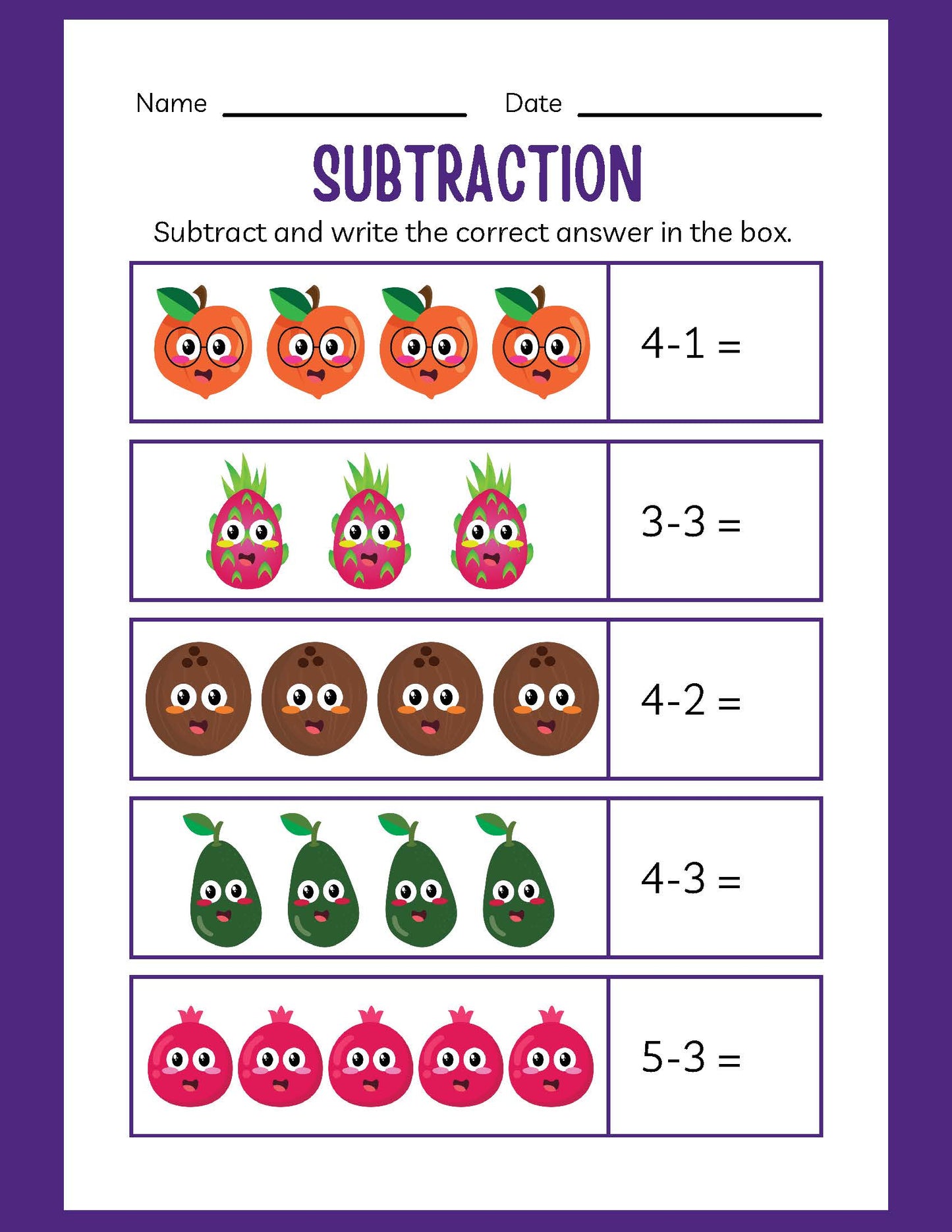 KINDERGARTEN SUBTRACTION WORKBOOK