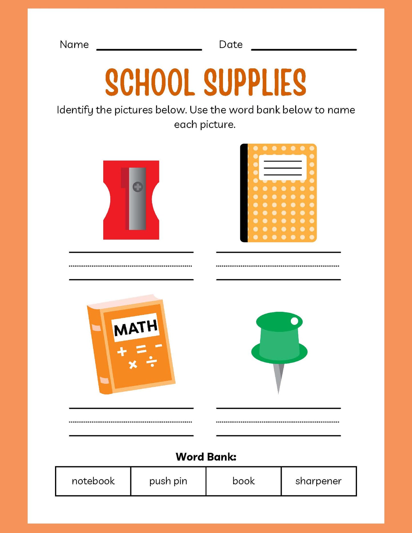 SCHOOL SUPPLIES ESL WORKBOOK