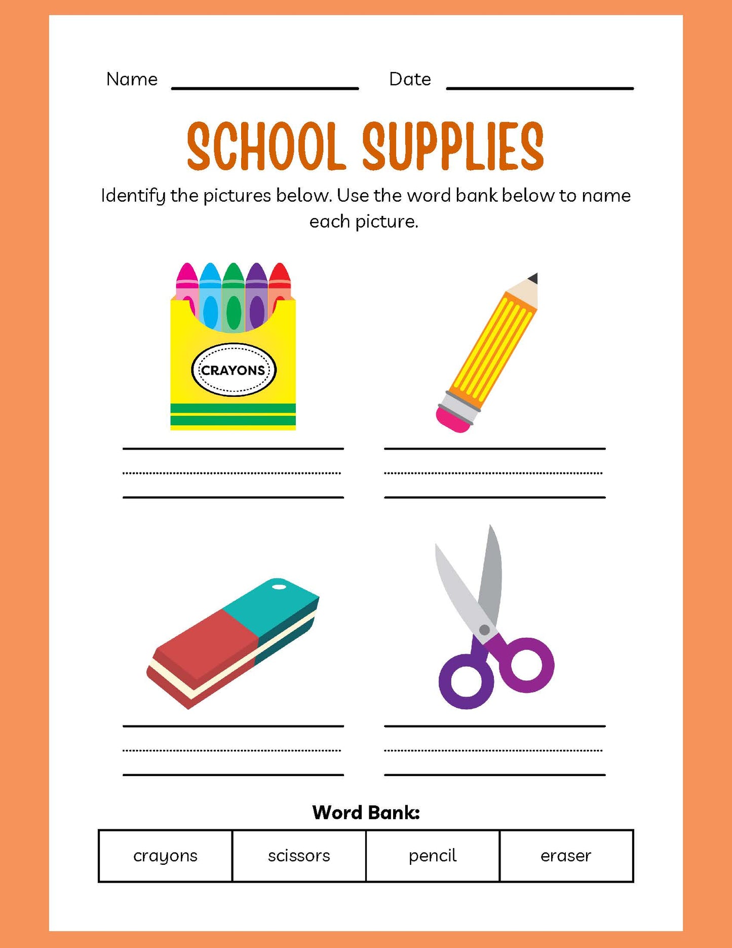 SCHOOL SUPPLIES ESL WORKBOOK